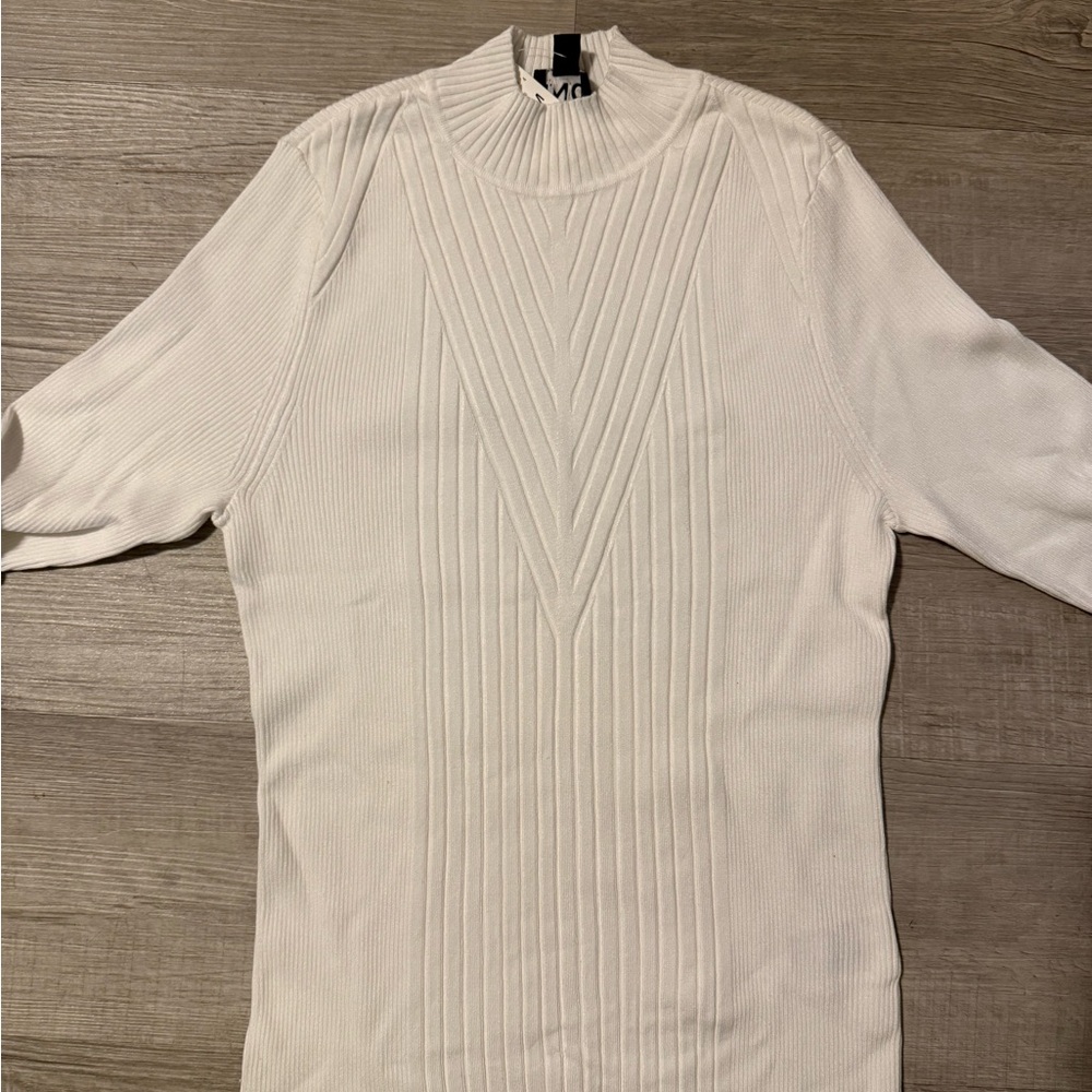 White Ribbed Knit Sweater